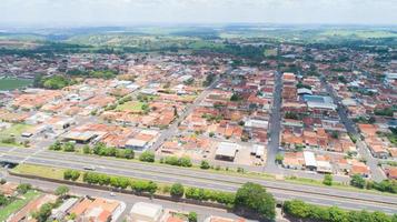 Aerial image of Brodowski city, mother church. Brazil. photo