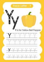 Alphabet Trace Letter A to Z preschool worksheet with Fruit Name vector