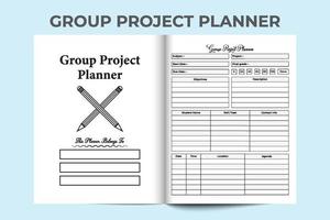 Group project planner interior journal template. Group project member information tracker and task planner template. Interior of a notebook. Group study info recorder and task planner interior. vector