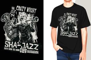 camiseta de barracuda del club de ska-jazz de la noche loca. Puede usarse para imprimir camisetas, imprimir tazas, almohadas, diseño de estampados de moda, ropa para niños, baby shower, saludos y postales. diseño de camiseta vector