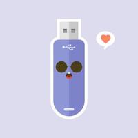 kawaii and cute USB Flash Drive icon isolated on color background. Memory Stick icon in flat style. Flash disk character with face expression. can use for technology, mascot, IT element, website, icon vector