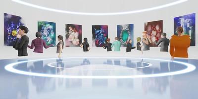 metaverse world galería de arte nft avatares y gafas vr ilustraciones en 3d