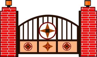 House gate wood gate with flower motif flat style vector good for element design