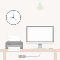 Office desk or table with computer. Business workspace or interior. Workplace in flat style. Vector illustration.