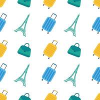 Seamless pattern of travel and tourism. Travel bags and suitcases. Flat vector illustration