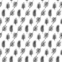 Hand drawn vector outline leaves seamless pattern. Doodle print with floral leaves isolated on white. Ink beautiful nature ornament for fabric, wrapping and textile. Adult and kids coloring page