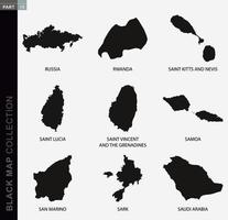 colección de mapas negros, mapas de contorno negros del mundo. vector