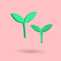 Ilustración de vector de dibujos animados de icono de brote de árbol verde 3d, tema ambiental