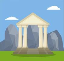 Ancient Greek and Roman building with stairs, white columns and pediment. Old temple to pagan gods. Cartoon flat illustration. European architecture and attractions vector