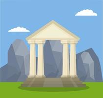 Ancient Greek and Roman building with stairs, white columns and pediment. Old temple to pagan gods. Cartoon flat illustration. European architecture and attractions vector