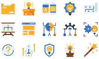 Set of Vector Icons Related to Design Thinking. Contains such Icons as Vision, Think Out Of The Box, Idea, Strategy, Brainstorm, Startup and more.