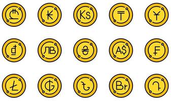 conjunto de iconos vectoriales relacionados con la moneda. contiene íconos como yuan, dong, ucrania, franco, litecoin, guaraní y más. vector