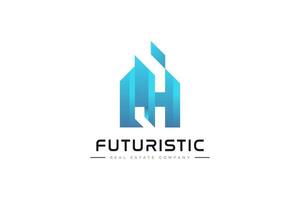 diseño de logotipo inmobiliario moderno y futurista. logotipo de edificio azul abstracto. identidad de marca de la industria de la arquitectura o la construcción vector