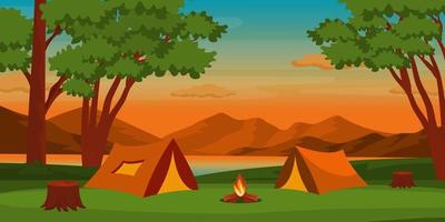 A camping site with beautiful trees, background vector