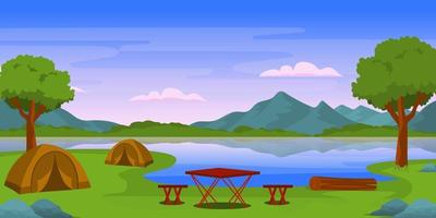 un camping con hermosos árboles, vector de fondo