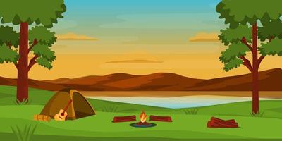 A camping site with beautiful trees, background vector