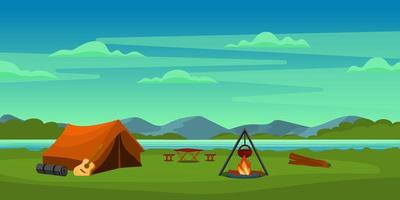 A camping site with beautiful trees, background vector