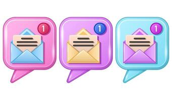 Collection letter email in square speech bubbles 3d cartoon icons vector