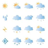 Weather icons for print, web or mobile app. Mega pack of colored weather icons. All icons for weather with sample usage. vector