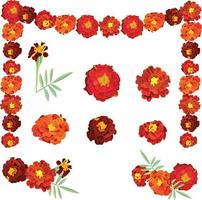 Orange calendula, symbol of the Mexican holiday Day of the Dead. A set of elements for design, flowers, bouquets, garland. Vector stock illustration.