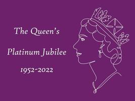 The Queen's Platinum Jubilee celebration background with side profile of Queen Elizabeth in crown. Continuous line art or One Line Drawing. vector