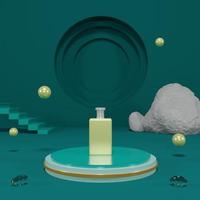 colourfull podium stage with perfume bottle and abstract background 3d render photo