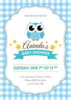 Baby shower invitation with cute blue owl vector