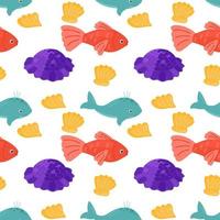 Seamless pattern of sea animals. Underwater life background. Isolated Marine Life endless vector illustration.