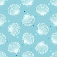 patrón impecable con conchas y almejas en una ilustración de vector de fondo azul en un estilo plano