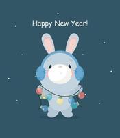 Cute rabbit with a garland. Cartoon style. Vector illustration. For card, posters, banners, children books, printing on the pack, printing on clothes, fabric, wallpaper, textile or dishes.