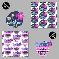 Hello summer day seamless vector pattern set