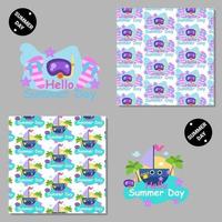 Hello summer day seamless vector pattern set