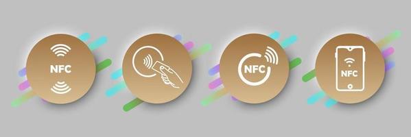 A set of round NFC icons. Contactless payments icon. Wireless payment. Credit card. User interface elements for a mobile application. Neomorphism style. Isolated in the background vector