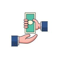 Colored thin icon of money giving hand, business and finance concept vector illustration.