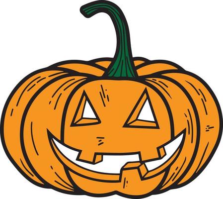 Pumpkin Smiling Face Vector. Pumpkin Drawn. Fall Vector. Halloween Decoration. Autumn View. Happy Halloween Background. Template. Halloween Isolated View. Sublimation. Vector. Illustrator.