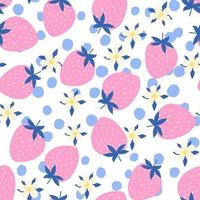 Strawberry seamless pattern. Summer background with hand drawn berries and flowers.Summer design. Vector bright print for fabric or wallpaper.