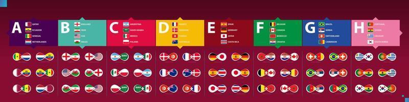 World Football 2022 playoff match schedule with groups and national flags.  Tournament bracket. 2022 Football results table, participating to the final  championship knockout. vector illustration 12506036 Vector Art at Vecteezy