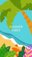 Hello summer vector illustration for social media design templates background with copy space for text. Summer landscapes background for banner, greeting card, poster, and advertising.