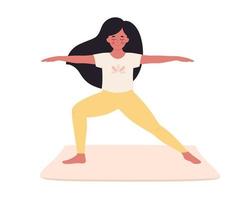 Woman doing yoga. Healthy lifestyle, self care, yoga, meditation, mental wellbeing vector