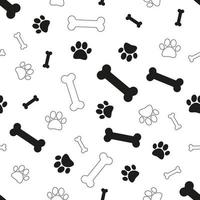 Dogs pattern in doodle style with bones  and paws on white background. Doodle vector illustration. Cute seamless pattern for kids print