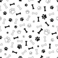 Dogs pattern in doodle style with bones and paws on white background. Doodle vector illustration. Cute seamless pattern