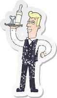 retro distressed sticker of a cartoon waiter vector