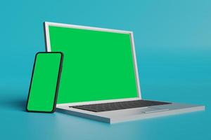 3d rendering illustration of mobile phone and laptop mockup in minimal design photo