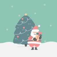 feliz navidad y feliz año nuevo con lindo santa claus en la temporada de invierno, diseño de vestuario de personaje de dibujos animados de ilustración vectorial plana vector