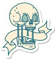 tattoo style sticker with banner of a skull vector