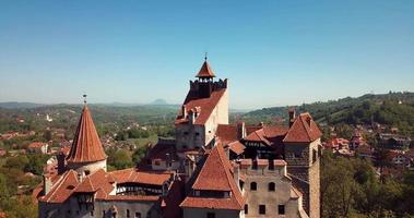 Aerial View to the Bran Dracula Castle in Brasov, Romania video