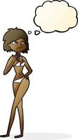 cartoon woman in bikini with thought bubble vector