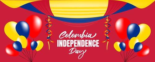 día de la independencia de colombia con bandera de colombia ondeando y diseño de fondo de color rojo vector