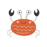 Playful simple flat sea crab isolated. Vector illustration of an underwater animal.