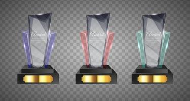 Collection vector illustration of modern glass trophies, prizes